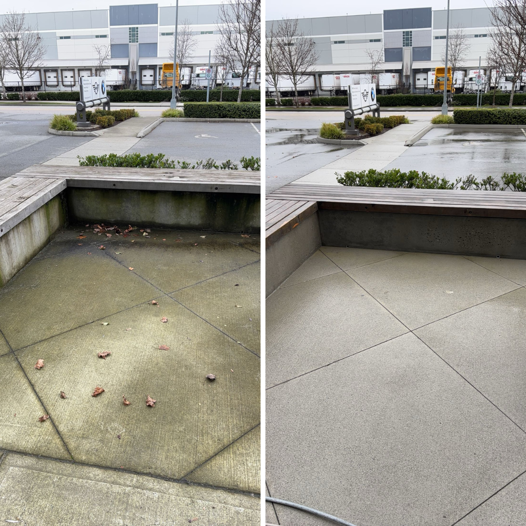 Before and after pressure washing driveway Lower Mainland BC